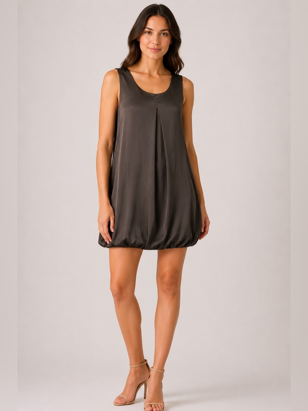 Brochu Walker Brown Silk Lined Sleeveless Bubble Hem Dress